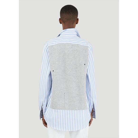 Maison Margiela Distressed Gray Vest Layered Blue & White Stripe Shirt - Picture 3 of 16
